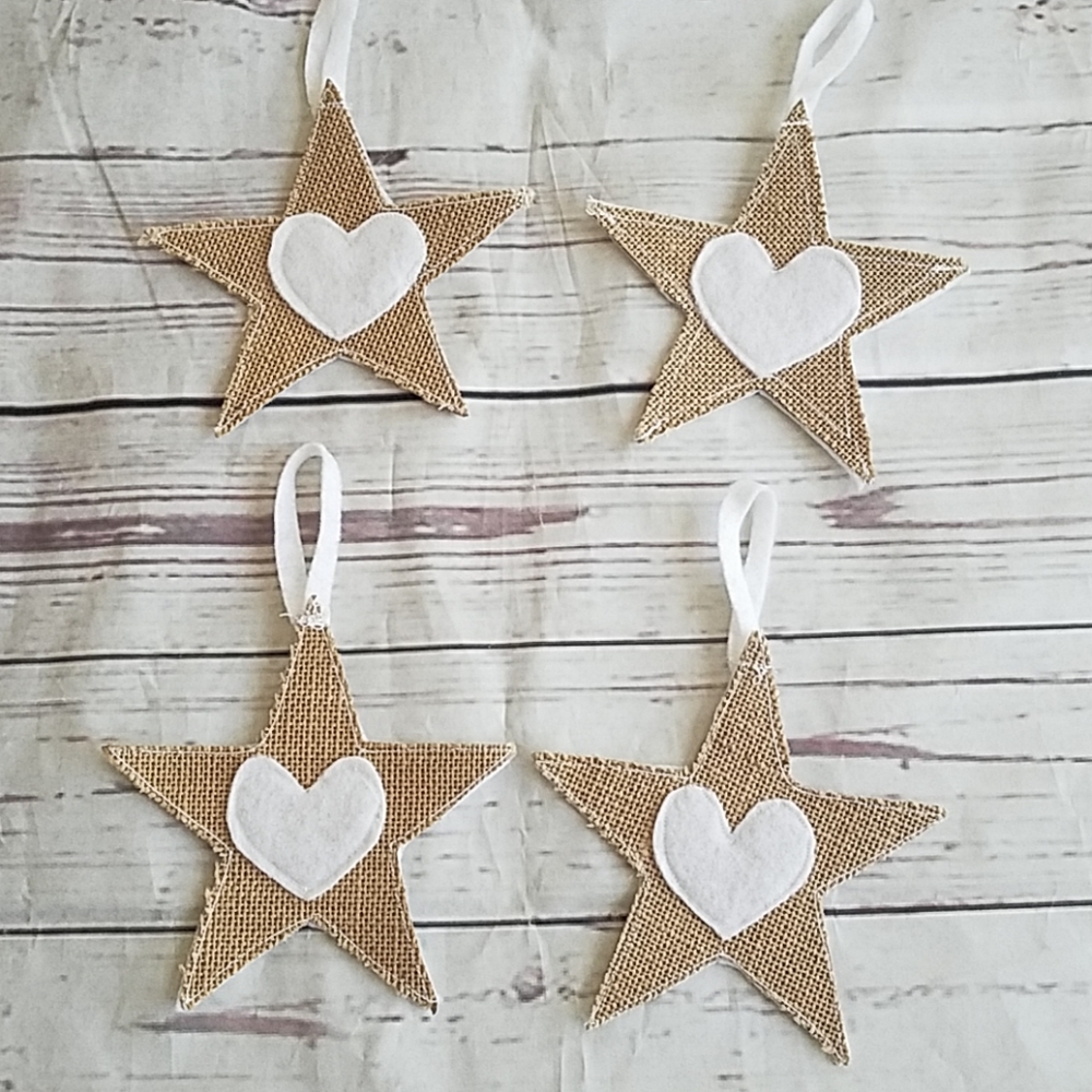 4 for $20 Set of four burlap star Christmas decor